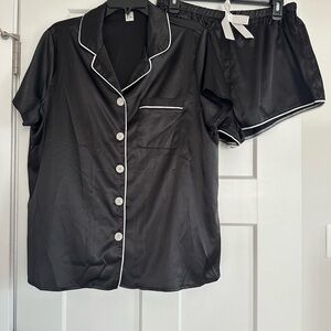 Women's Black Satin Pajama Set